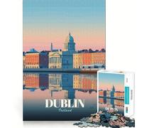 Puzzle 1000 pièces pour adolescents, Dublin, Irlande, paysage urbain, miroir, art, bords clairs, jeu, jeu de concentration, cadeau, jeu pour les loisirs, tableau mural de Noël (38 x 26 cm)