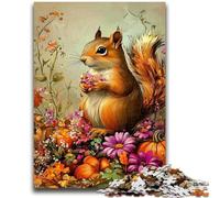 Puzzle 1000 pièces pour Adolescents Écureuil Fleurs Difficile à compléter mais Amusant et Humoristique avec Affiche Assortie et Feuille de Questions 50x75cm