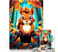 Puzzle 1000 pièces pour Adolescents Écureuil Mignon dans la forêt d'automne Jeu de Quiz Cadeau d'anniversaire, Cadeaux, décoration Murale 52x38cm