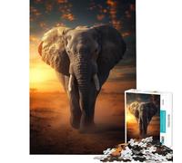 Puzzle 1000 pièces pour Adolescents Éléphant au Coucher du Soleil Puzzle élégant 1000 pièces Décoration intérieure Jouet à Assembler Idéal comme Cadeau pour Toute la Famille (38x26cm)