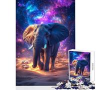 Puzzle 1000 pièces pour Adolescents Éléphant Cosmique dans Un Paysage Spatial Décoration intérieure Jouet idée Cadeau Jeu de réflexion avec Poster et fiche de Questions Assortis Dimensions 38x52 cm