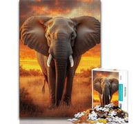 Puzzle 1000 pièces pour Adolescents Éléphants au Coucher du Soleil, Jeu Stimulant et Familial avec des pièces entièrement emboîtables de Formes aléatoires (75x50cm)