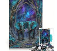Puzzle 1000 pièces pour Adolescents éléphants Turquoise sous Une Arche Cosmique Jeux relaxants Course de Vitesse Manuelle pour Anniversaire Noël 38x52cm