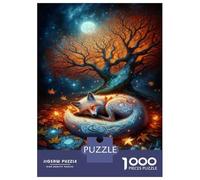 Puzzle 1000 Pièces pour Adolescents Enchanted Forest Fox Art Print Casse-têtes pour Adolescents Analyse Et Logique Interaction Parent-Enfant Jeu Stimulant Jouets 52x38cm/1000pcs
