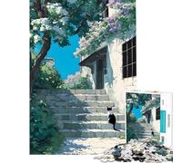 Puzzle 1000 pièces pour Adolescents escalier Fleuri avec Illustration de Chat Puzzle Adulte Jeu Amusant décoration intérieure Cadeau d'anniversaire Unique (Taille 38x26cm)