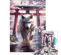 Puzzle 1000 pièces pour Adolescents Esprit du Loup Sakura Torii Décoration Murale pour Toute la Famille (50x75cm)