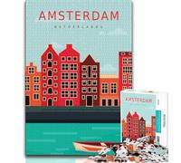 Puzzle 1000 pièces pour Adolescents et Adultes, Amsterdam, Pays-Bas Ce défi Difficile et Anti-Stress est idéal comme Cadeau pour Toute la Famille (75x50cm)