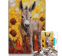 Puzzle 1000 pièces pour Adolescents et Adultes Âne et Tournesol, Anti-Stress, défi Difficile, idéal comme Cadeau pour Toute la Famille (75x50cm)