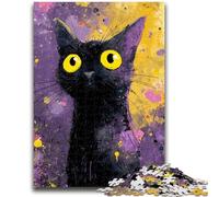Puzzle 1000 pièces pour Adolescents et Adultes, Art Black Cat, Jouets de Divertissement Familial avec Affiche et fiche de Questions Assorties, 50x75cm