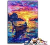 Puzzle 1000 pièces pour Adolescents et Adultes Bateau en mer Peinture à l'huile Design Dynamique et Unique Expérience de Puzzle relaxante et stimulante 26x38cm