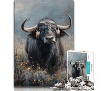 Puzzle 1000 pièces pour Adolescents et Adultes Buffalo Portant Un Casque, Jeu Familial Anti-Stress, défi Difficile, renforce l'amour Entre Couples 38x26cm