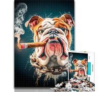 Puzzle 1000 pièces pour Adolescents et Adultes, Bulldog Fumeur, Jeu Familial Anti-Stress, défi Difficile, Cadeaux du Père Noël Secret, 26x38cm