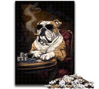 Puzzle 1000 pièces pour Adolescents et Adultes Bulldog Fumeur Jouet éducatif Anti-Stress Interaction Parent-Enfant pour et 14 Ans 50x75cm