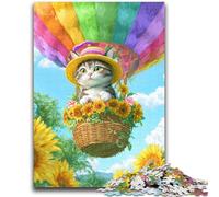 Puzzle 1000 pièces pour Adolescents et Adultes Chat dans Une montgolfière Jouets éducatifs et Amusants Activités à la Maison, Cadeau d'anniversaire, Cadeaux de Voyage 50x75cm