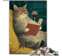 Puzzle 1000 pièces pour Adolescents et Adultes Chat lisant Un Livre, Anti-Stress, défi Difficile, Cadeaux du Père Noël Secret (Taille 50x75cm)