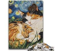 Puzzle 1000 pièces pour Adolescents et Adultes Chat Noir Dormant dans Le Ciel Nocturne Soulagement du Stress Défi Difficile Convient pour la décoration de Bureau 26x38cm