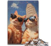 Puzzle 1000 pièces pour Adolescents et Adultes Chat Orange prenant Un Selfie Jouets éducatifs Jeux Anti-Stress Décoration d'intérieur Unique et Cadeaux 26x38cm