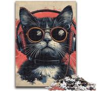Puzzle 1000 pièces pour Adolescents et Adultes Chat Portant Un Casque 1000 pièces pour Adolescents, Jouets de Jeu stimulants, décoration Murale, Cadeaux d'anniversaire et de Noël Uniques (50x75cm)