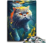 Puzzle 1000 pièces pour Adolescents et Adultes, Chat sous-Marin, Jouet éducatif Anti-Stress, Interaction Parent-Enfant, pour Les Enfants de 14 Ans et Plus, 38x26cm