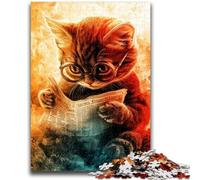 Puzzle 1000 pièces pour Adolescents et Adultes, Chaton lisant Un Journal, Jouets éducatifs, Anti-Stress, décoration d'intérieur Unique et Cadeaux 50x75cm