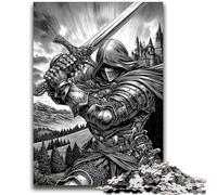 Puzzle 1000 pièces pour Adolescents et Adultes Chevalier Noir et Blanc Jouet éducatif intellectuel décompressant Superbes Cadeaux et Jouets 26x38cm