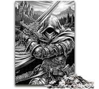 Puzzle 1000 pièces pour Adolescents et Adultes Chevalier Noir et Blanc, Jouets de Divertissement Familial, Jeu éducatif pour Anniversaire, Noël pour Les 14 Ans et Plus, 50x75cm