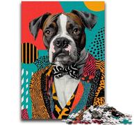 Puzzle 1000 pièces pour Adolescents et Adultes, Chien Boxer, Jouets de Divertissement Familial avec Affiche et fiche de Questions-réponses Assorties 50x75cm