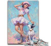 Puzzle 1000 pièces pour Adolescents et Adultes, Chien Cow-Girl dans Les Fleurs Sauvages, Jouet éducatif Anti-Stress, Interaction Parent-Enfant, pour Les Enfants de 14 Ans et Plus, 50x75cm