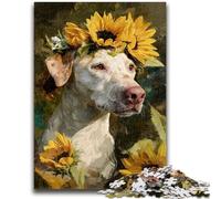 Puzzle 1000 pièces pour Adolescents et Adultes Chien et tournesols Puzzle 1000 pièces, Jeu Familial Anti-Stress, défi Difficile, adapté aux Couples (50x75cm)