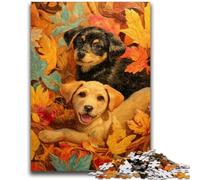 Puzzle 1000 pièces pour Adolescents et Adultes Chiot dans Les Feuilles mortes Soulagement du Stress Staycation Tuer Le Temps Liste de souhaits avec Le Père Noël 26x38cm