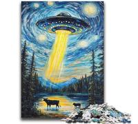 Puzzle 1000 pièces pour Adolescents et Adultes Ciel Nocturne OVNI Soulagement du Stress Séjour Tuer Le Temps Liste de souhaits avec Père Noël 26x38cm