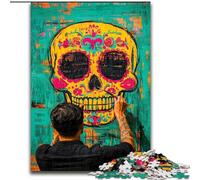 Puzzle 1000 pièces pour Adolescents et Adultes Crâne en Sucre, à partir de 14 Ans Décoration d'intérieur à Offrir à Toute la Famille et aux Amis (Taille 26x38cm)