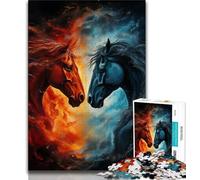 Puzzle 1000 pièces pour Adolescents et Adultes Deux Chevaux de feu 1000 pièces pour Adultes avec Affiche Assortie et Feuille de Questions pour Les 14 Ans et Plus 38x26cm