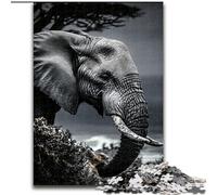 Puzzle 1000 pièces pour Adolescents et Adultes, éléphant Noir et Blanc, Anti-Stress, défi Difficile, Cadeaux du Père Noël Secret (Taille 50x75cm)