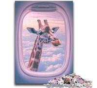 Puzzle 1000 pièces pour Adolescents et Adultes Girafe Devant Le hublot de l'avion Un défi à relever, mais Amusant et Humoristique Cadeau d'anniversaire, décoration Murale, 50x75cm
