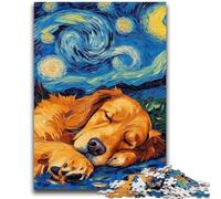 Puzzle 1000 pièces pour Adolescents et Adultes Golden Retriever Ciel Nocturne pour Les 14 Ans et Plus Jeu intellectuel Cadeaux d'anniversaire de Noël 50x75cm