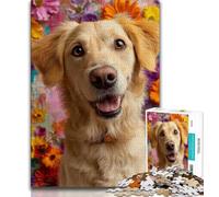 Puzzle 1000 pièces pour Adolescents et Adultes : Golden Retriever Heureux, Vacances à la Maison, tuez Le Temps avec Affiche et fiche de Questions-réponses Assorties 38 x 26 cm