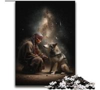 Puzzle 1000 pièces pour Adolescents et Adultes Guerrier et Loup, activité familiale Amusante à la Maison, Cadeau d'anniversaire, Cadeau de Voyage 38x52cm