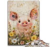 Puzzle 1000 pièces pour Adolescents et Adultes, Jouets de Divertissement Familial à l'aquarelle, Cochon, avec Affiche et fiche de Questions-réponses Assorties, 26x38cm