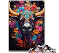 Puzzle 1000 pièces pour Adolescents et Adultes, Jouets de Divertissement Familial à thème taureaux colorés, avec Affiche et fiche de Questions Assorties, 50x75cm