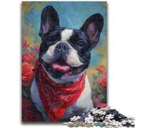 Puzzle 1000 pièces pour Adolescents et Adultes Le Jeu éducatif Familial Happy French Bulldog est idéal comme Cadeau pour Toute la Famille pour Les 14 Ans et Plus 50x75cm