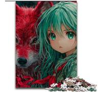 Puzzle 1000 pièces pour Adolescents et Adultes Loup Rouge et Fille, Jeu Familial Anti-Stress, défi Difficile, Une œuvre d'art pour Les 14 Ans et Plus (Taille 26x38cm)