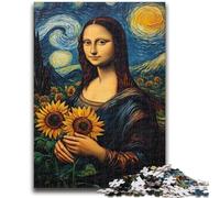Puzzle 1000 pièces pour Adolescents et Adultes Mona Lisa Tournesol pour Les 14 Ans et Plus Jeu de Quiz Activités Amusantes à la Maison, Cadeau d'anniversaire, Cadeaux de Voyage 26x38cm