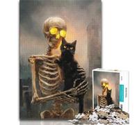 Puzzle 1000 pièces pour Adolescents et Adultes, Motif Chat Noir et crâne, Jeux éducatifs, décoration Murale, Cadeaux Uniques pour Anniversaire et Noël (Taille 38x26cm)