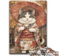 Puzzle 1000 pièces pour Adolescents et Adultes, Motif Chat samouraï Japonais, idéal comme Cadeau pour Toute la Famille (50x75cm)
