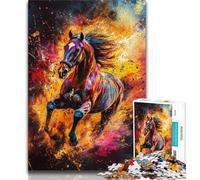 Puzzle 1000 pièces pour Adolescents et Adultes Motif Cheval Graffiti Jeu Familial Anti-Stress défi Difficile Cadeaux du Père Noël Secret (50x75cm)