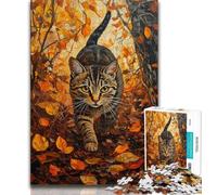 Puzzle 1000 pièces pour Adolescents et Adultes, Motif Feuilles d'automne, Chat, Design Dynamique et Unique, expérience de Puzzle relaxante et stimulante (38x26cm)