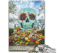 Puzzle 1000 pièces pour Adolescents et Adultes, Motif Fleurs et crâne, idéal pour Tuer Le Temps en Vacances avec des pièces de Formes aléatoires entièrement emboîtables (50x75cm)