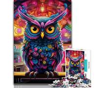 Puzzle 1000 pièces pour Adolescents et Adultes, Motif Hibou psychédélique, Jouet éducatif Anti-Stress, Excellent Cadeau (Taille 38x26cm)