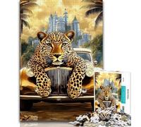 Puzzle 1000 pièces pour Adolescents et Adultes, Motif léopard et Voiture, idéal comme Cadeau pour Toute la Famille (38x26cm)
